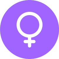 Ícone de feminismo (símbolo ♀) branco em círculo roxo.